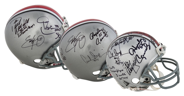 Lot of (3) Multi-Signed Ohio State Football Full Size and Mini Helmets (PSA/DNA Pre-Cert)